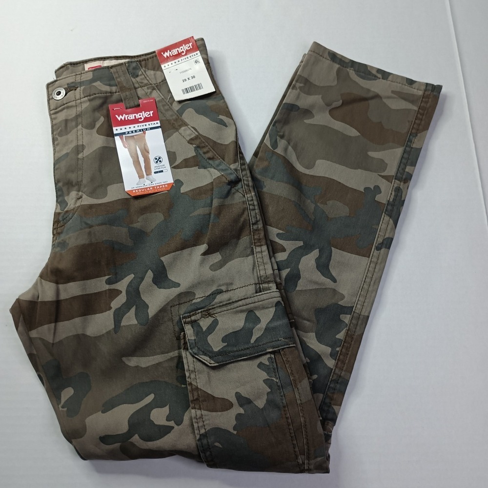 Wrangler Cargo Pants Men's 29x30 Camo Regular Taper Stretch Utility Workwear